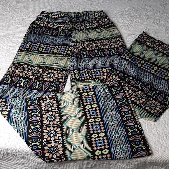 Colorful Flowy Wide Leg Multi-Print Pants - Picture 1 of 7
